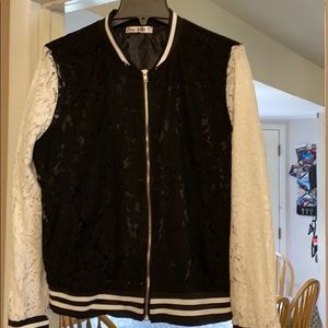 Lace black and white varsity jacket